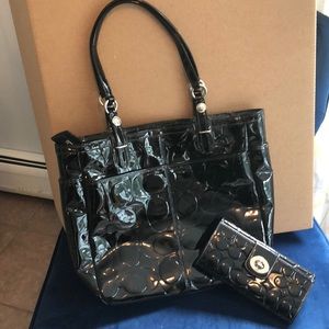 Coach Black Patent Leather bag and wallet
